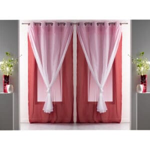 double sheer curtains solid 2 colors red white set of 2 panels for large window
