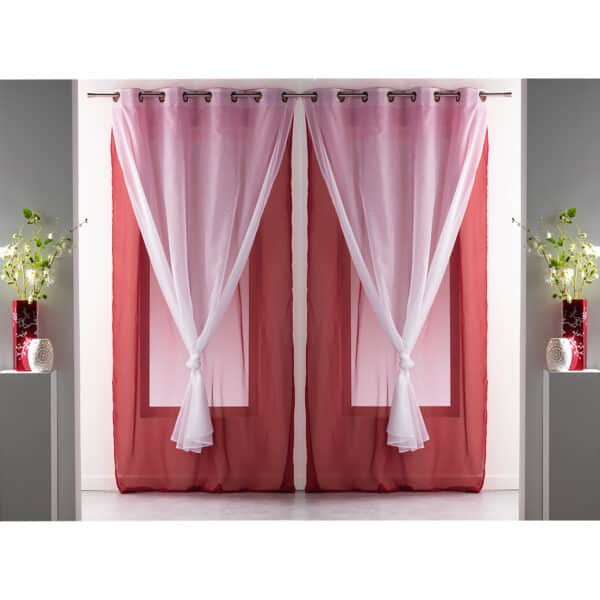 double sheer curtains solid 2 colors red white set of 2 panels for large window