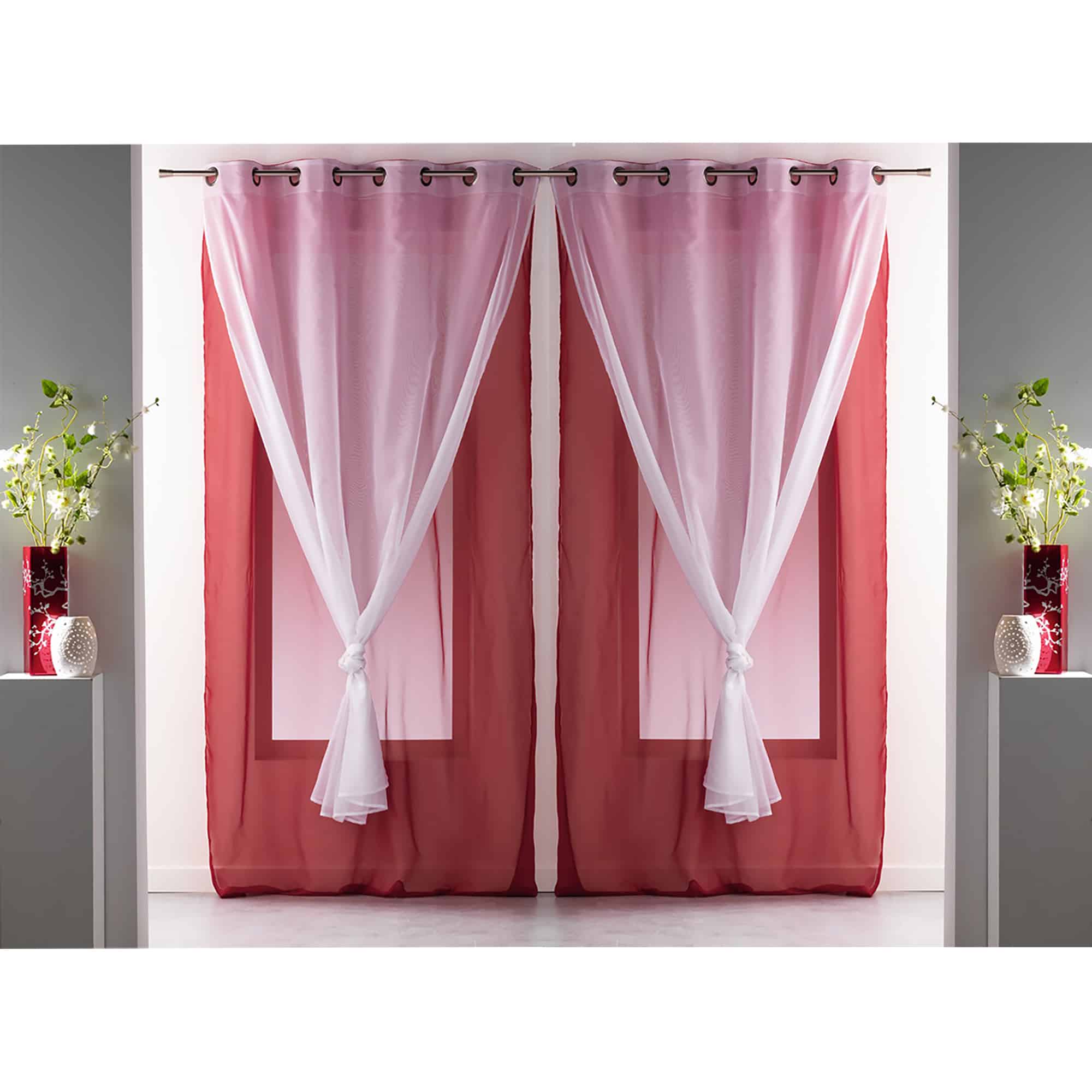 double sheer curtains solid 2 colors red white set of 2 panels for large window