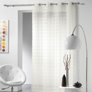 natural cream white with subtle check details sheer curtain panel 1 piece for large window