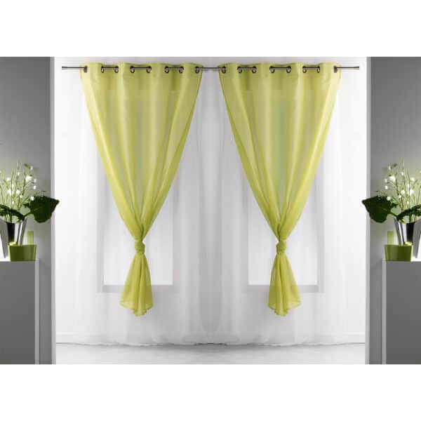 double sheer curtains solid 2 colors green white set of 2 panels for large window