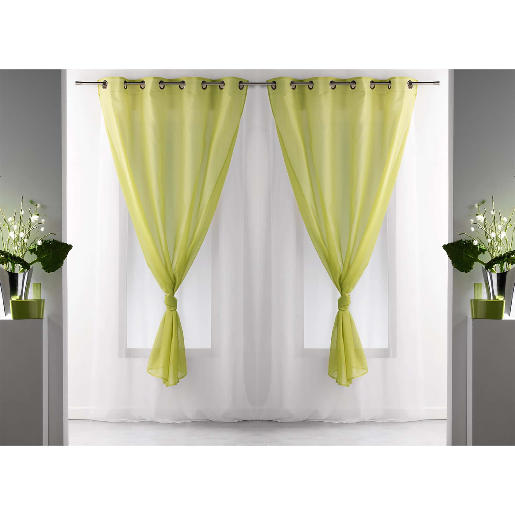 double sheer curtains solid 2 colors green white set of 2 panels for large window