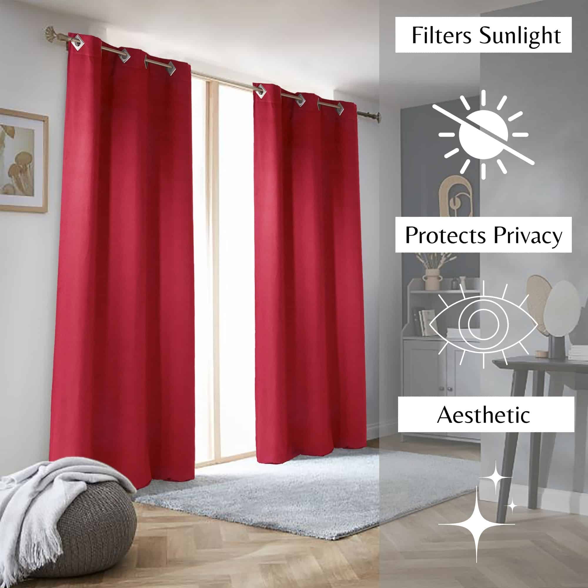 filter sunlight protect privacy aesthetic intense red curtain panels for modern interior set of 2