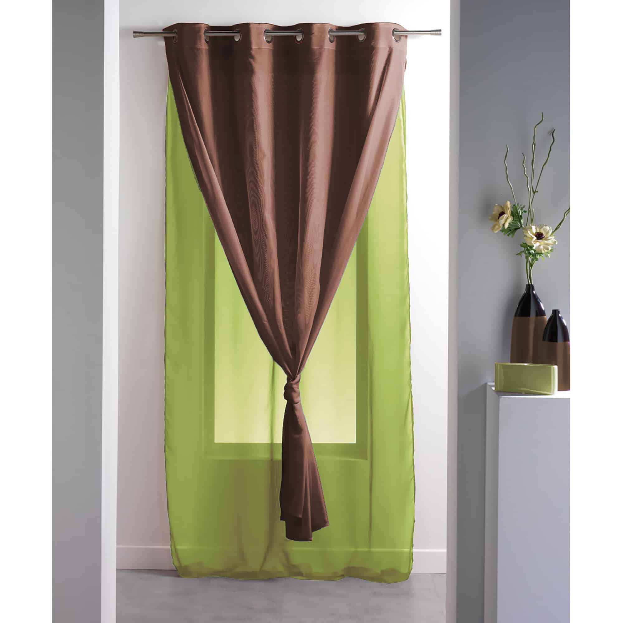 double sheer curtain solid 2 colors green brown 1 panel for large window