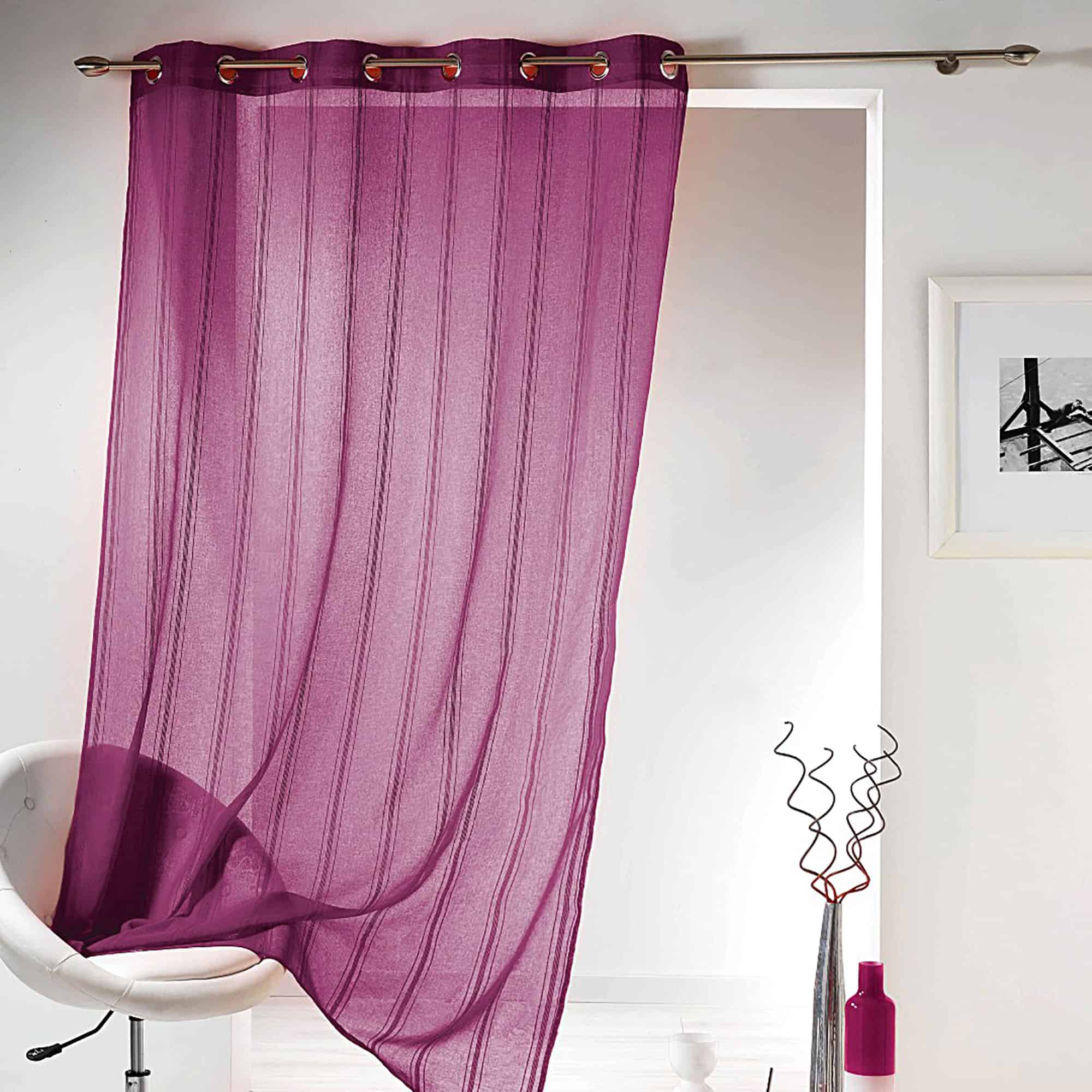 plum purple with subtle stripes details sheer curtain panel 1 piece for large window