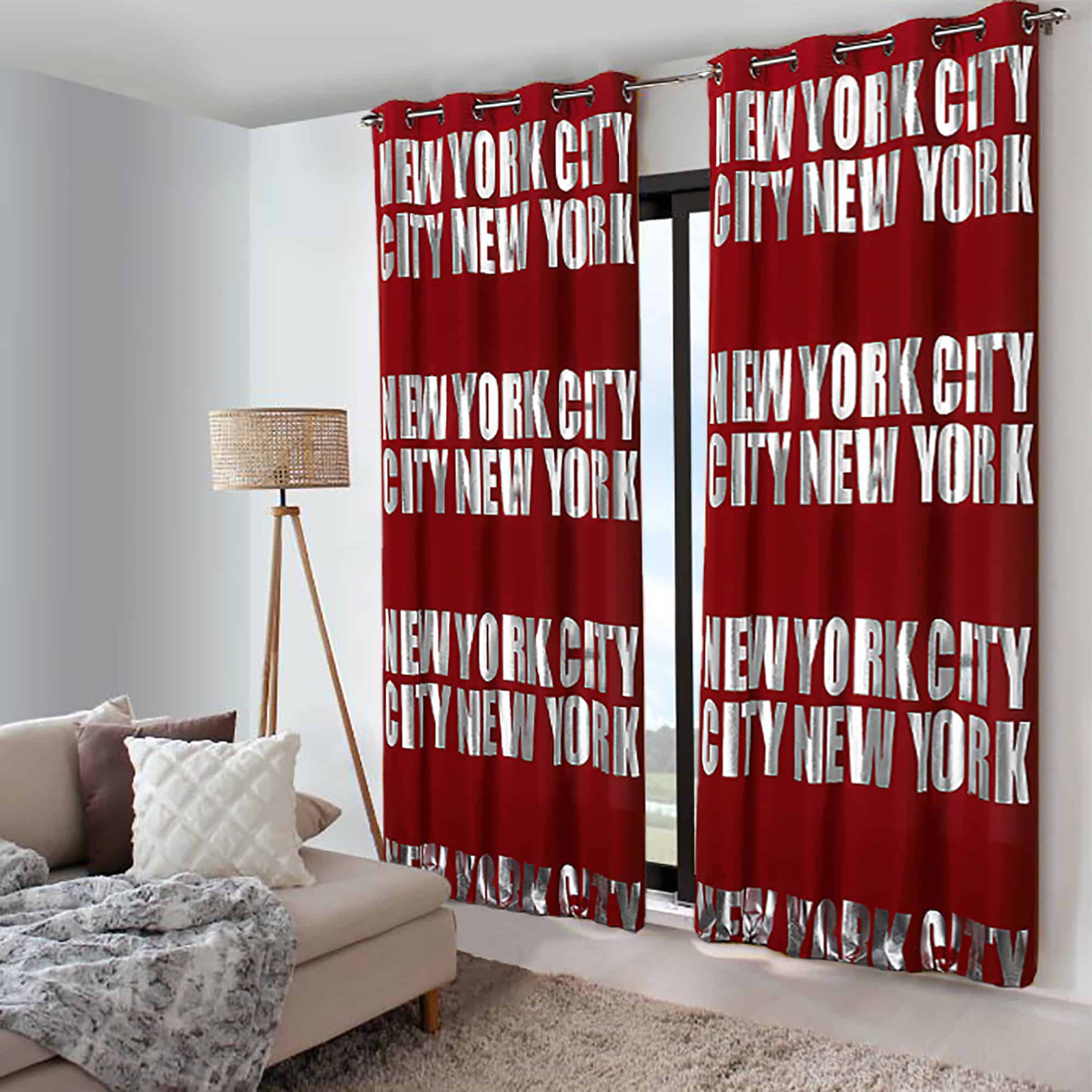 gorgeous drapes in luminous red with print for modern interior perfect for teen room bedroom living room office