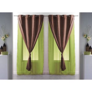 double sheer curtains solid 2 colors green brown set of 2 panels for large window