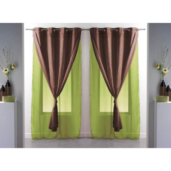 double sheer curtains solid 2 colors green brown set of 2 panels for large window