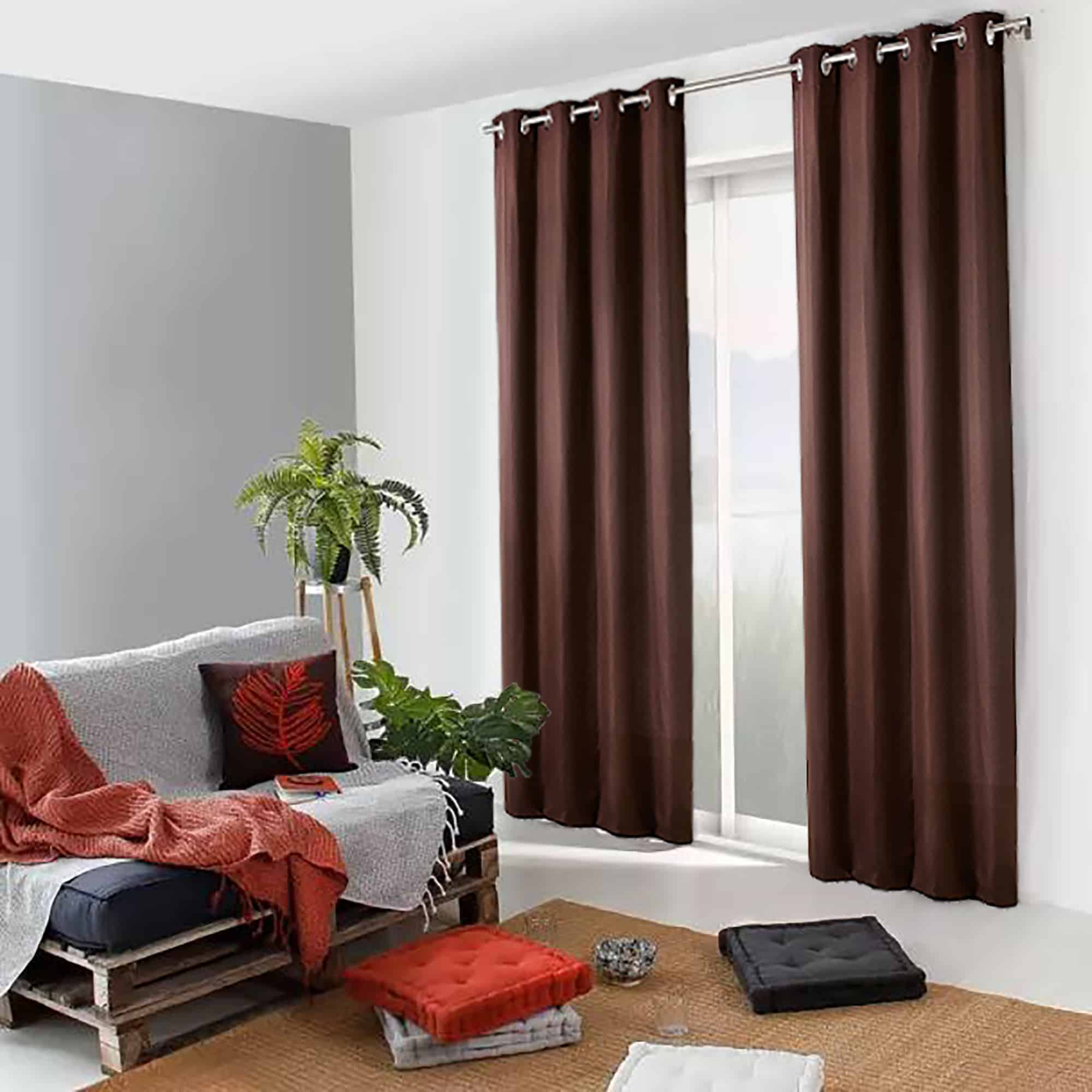 juego de 2 cortinas de algodón 100% marrón chocolate para ventana grande