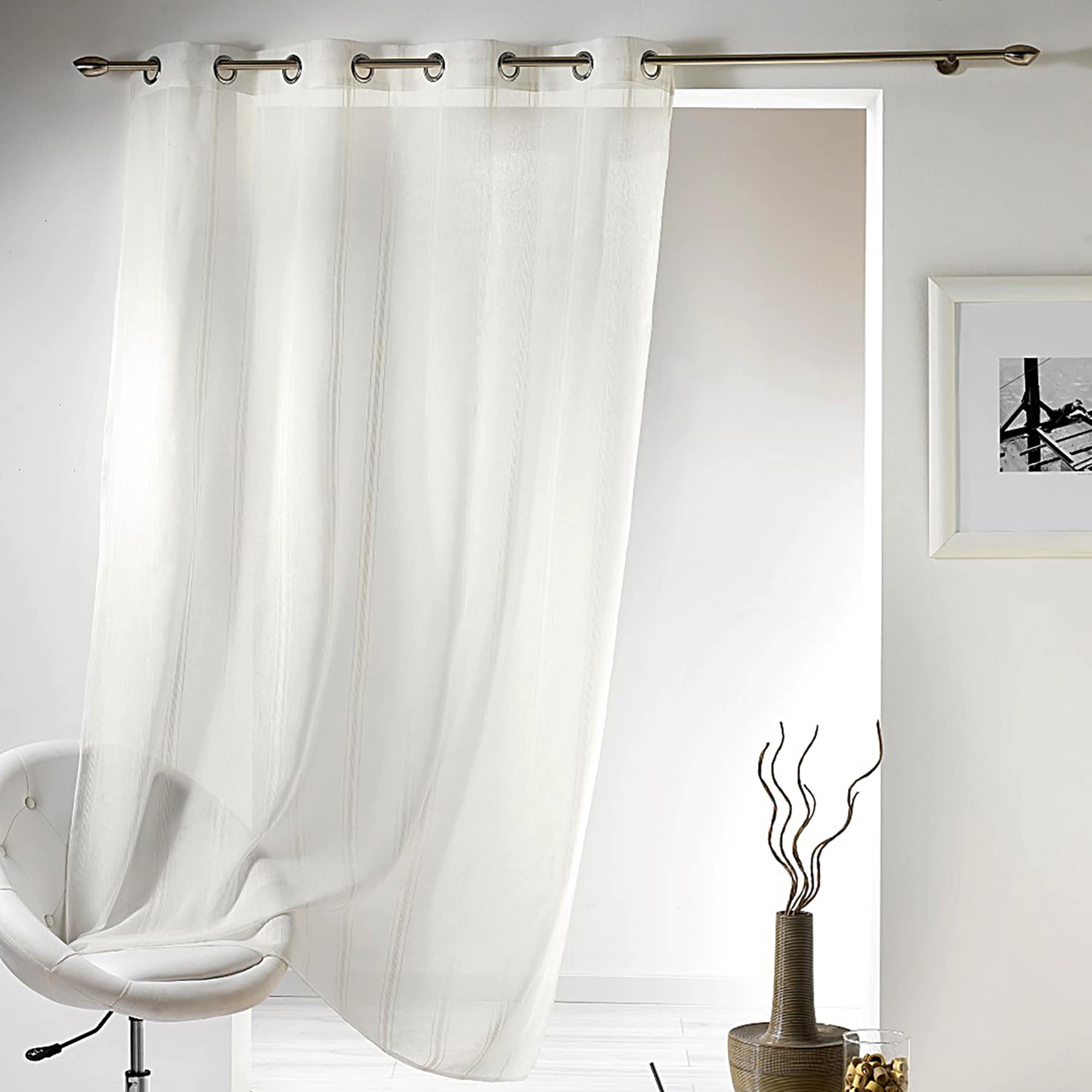 natural white with subtle stripes details sheer curtain panel 1 piece for large window