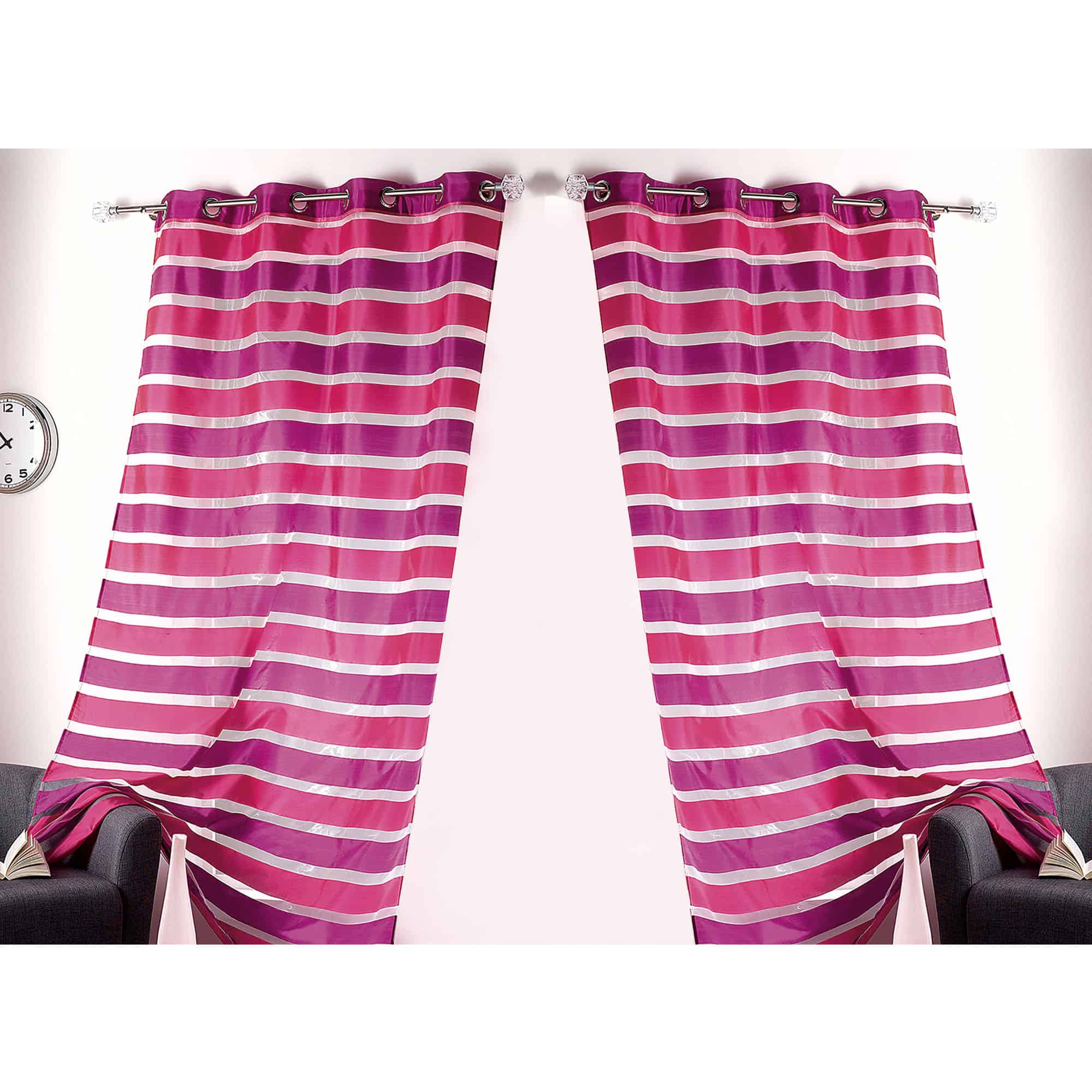 bicolor hot pink fuchsia organza striped sheer curtain panels 2 pieces for large window