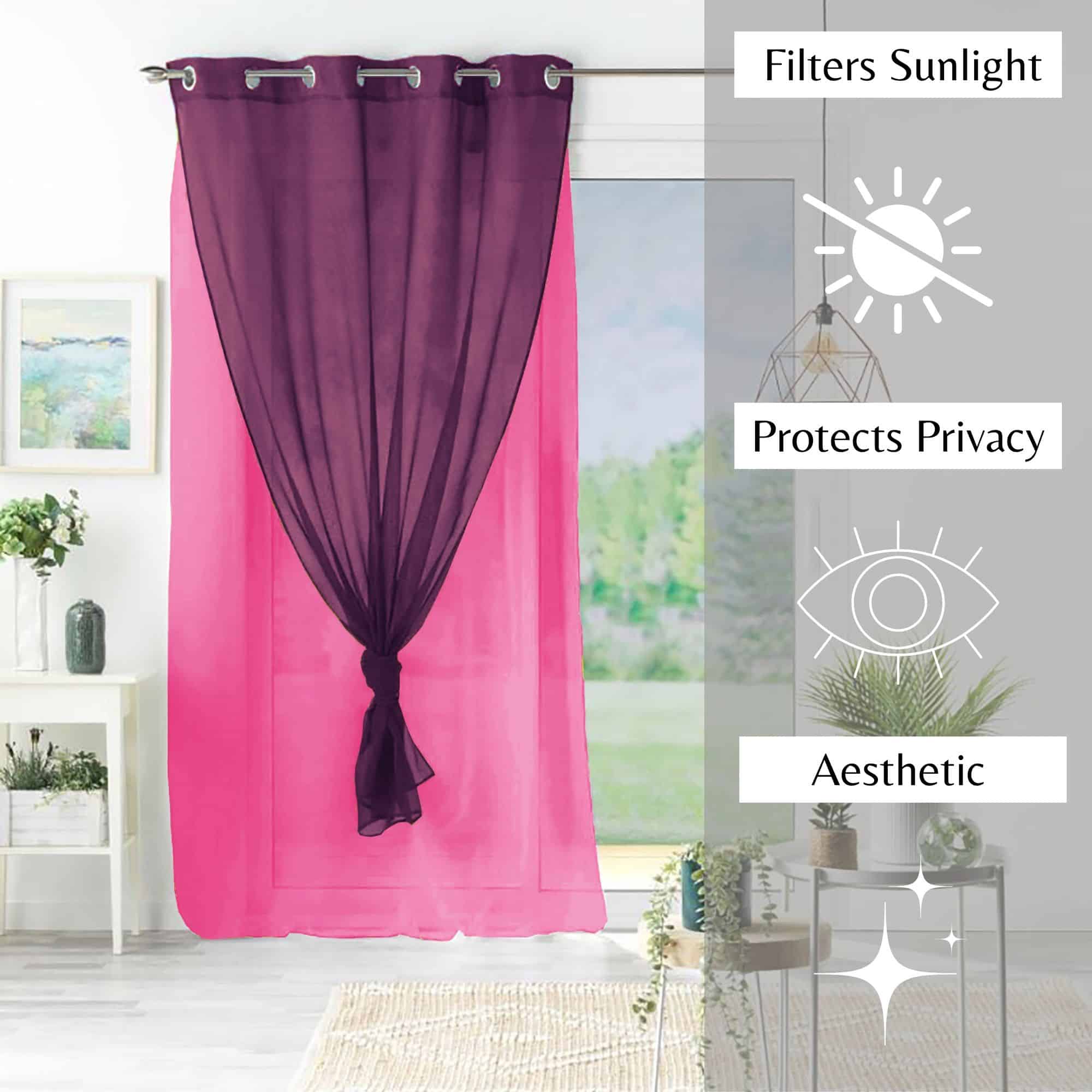 filters sunlight protects privacy aesthetic fuchsia pink and purple voile curtain panel for interior design