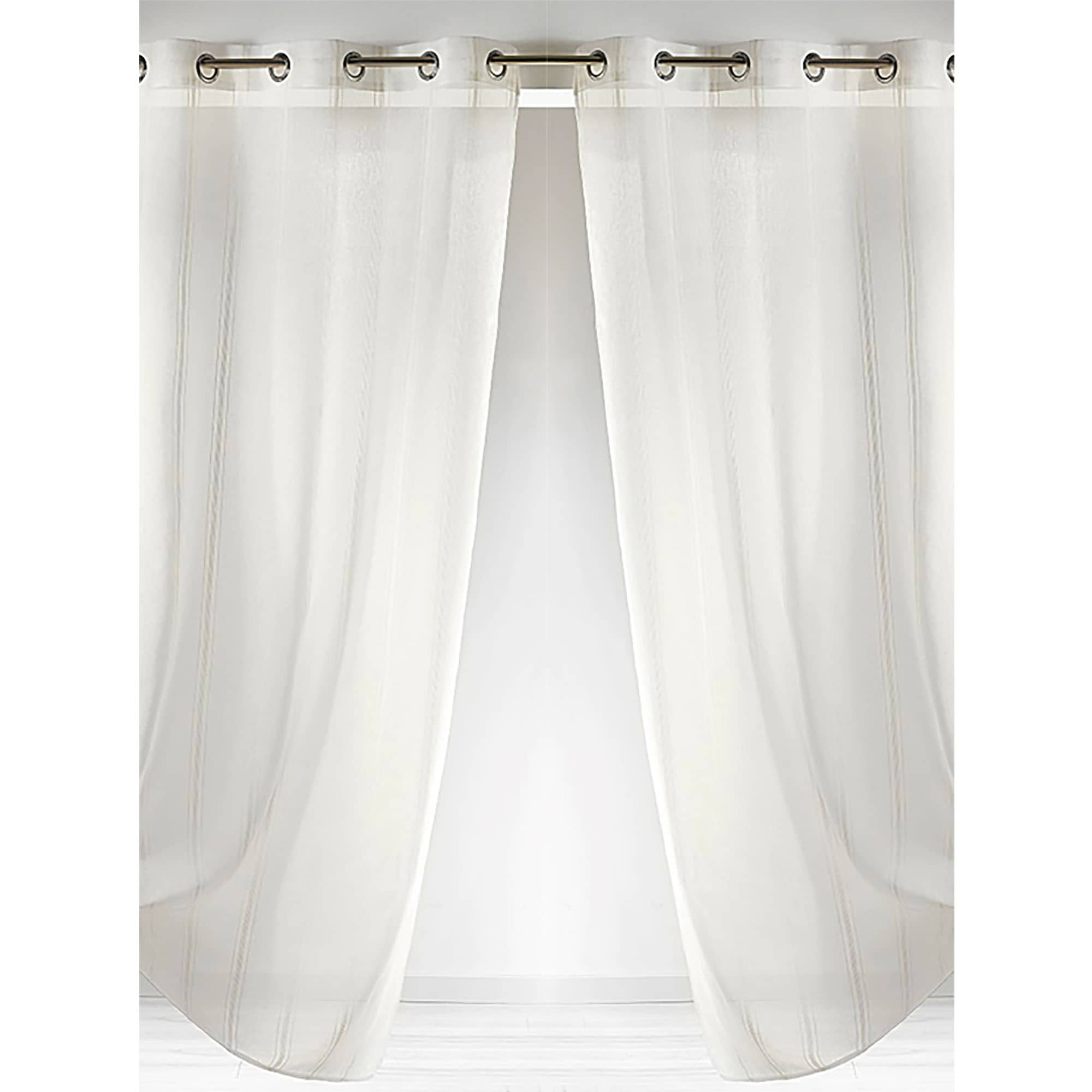 2 -piece natural white with subtle stripes details sheer curtain panels for large window