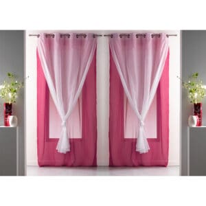 double sheer curtains solid 2 colors pink white set of 2 panels for large window