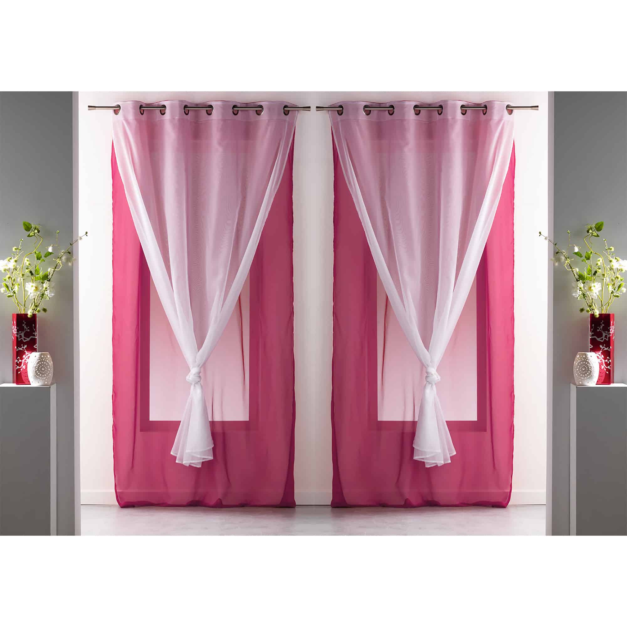 double sheer curtains solid 2 colors pink white set of 2 panels for large window