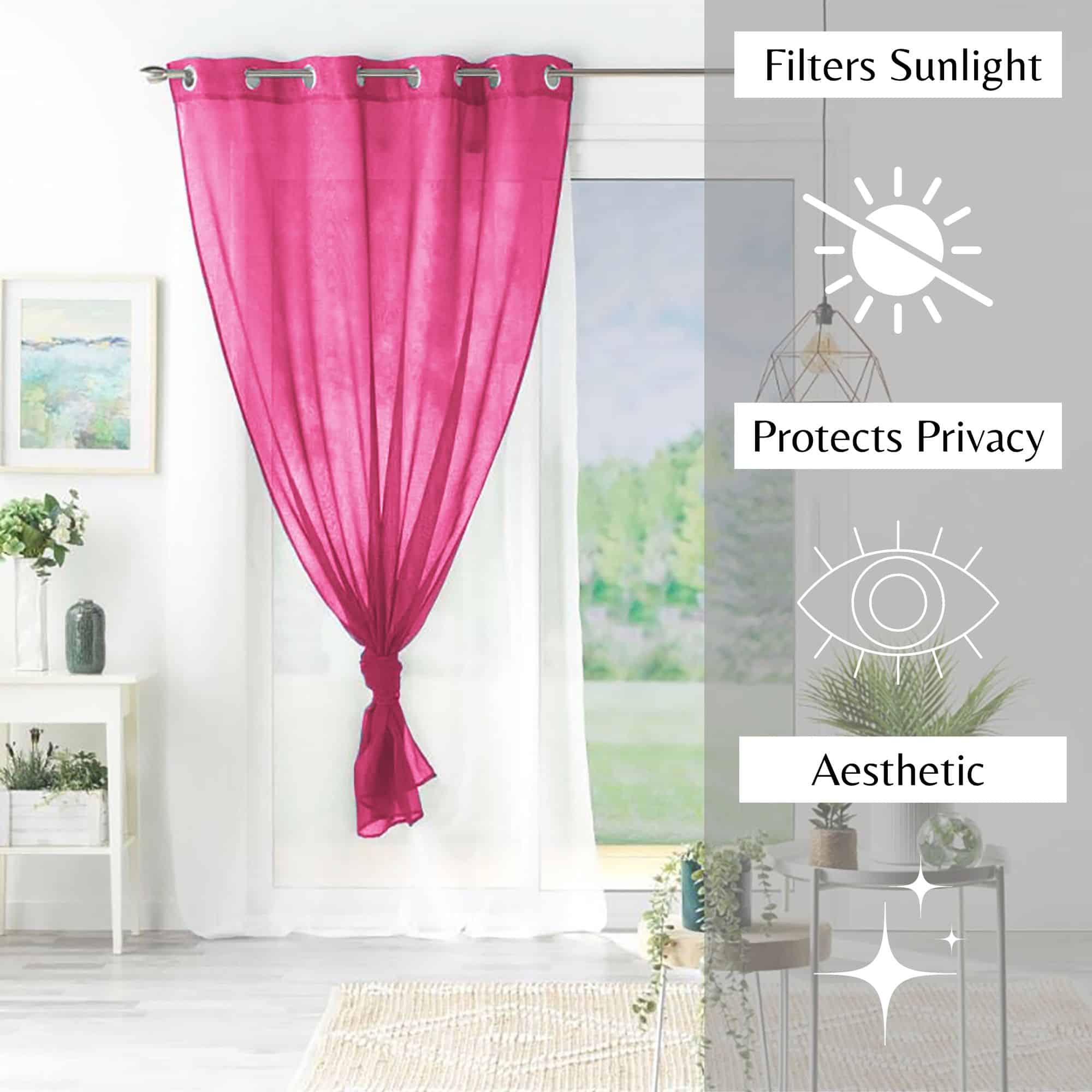 filter sunlight protect privacy aesthetic fuchsia pink and white voile curtain panels x 2 for interior design