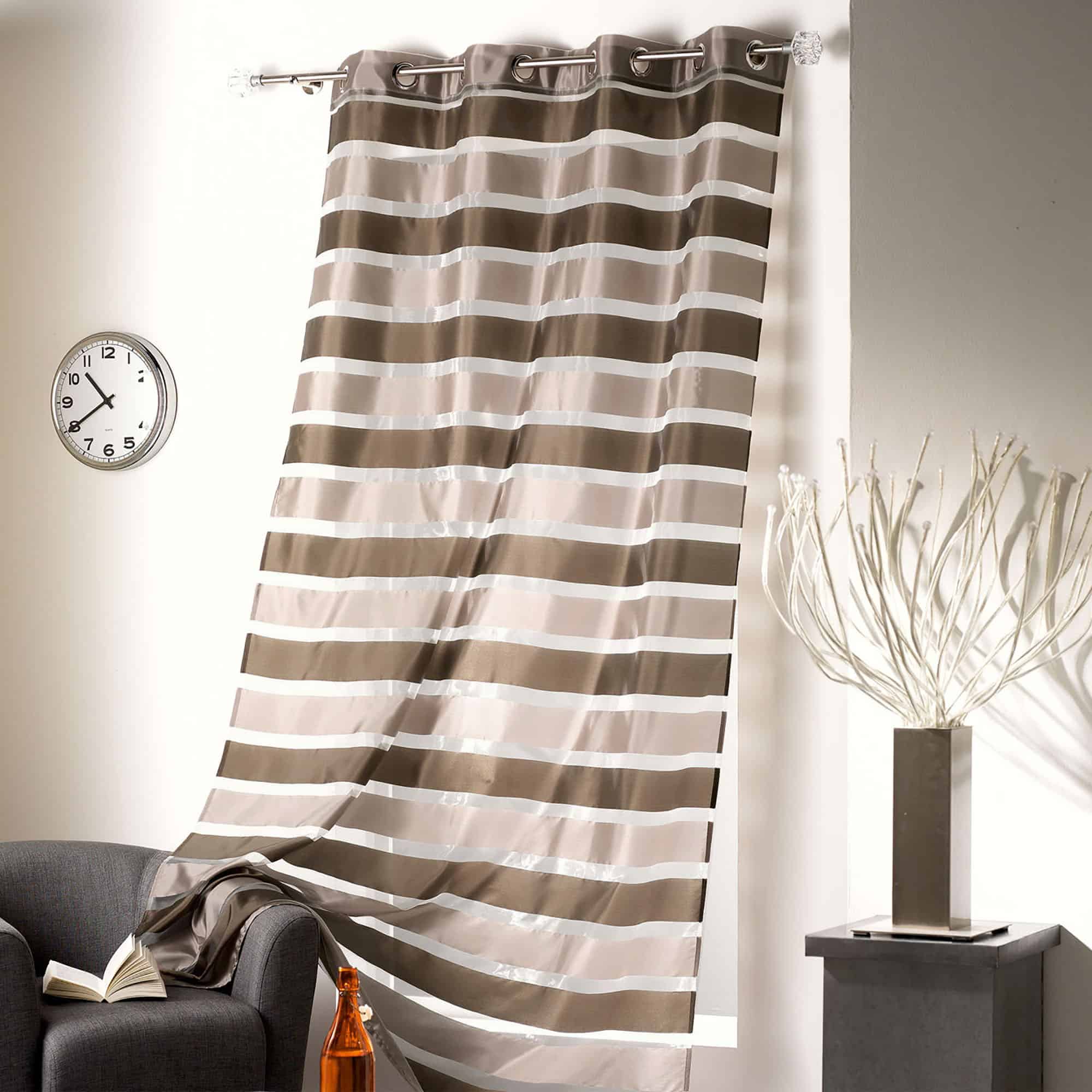 bicolor brown beige organza striped sheer curtain panel 1 piece for large window