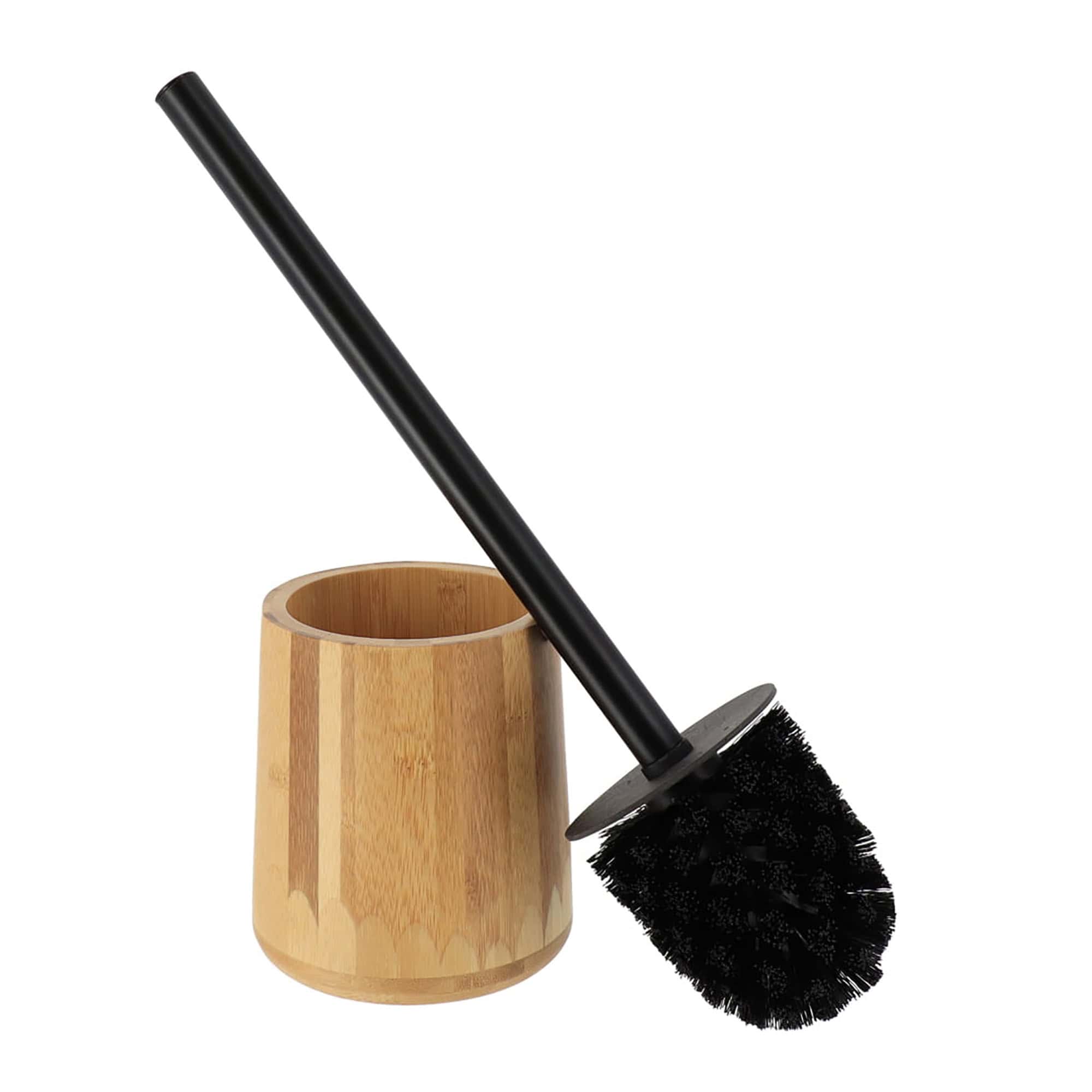 Toilet bowl brush in natural bamboo, black handle and brush