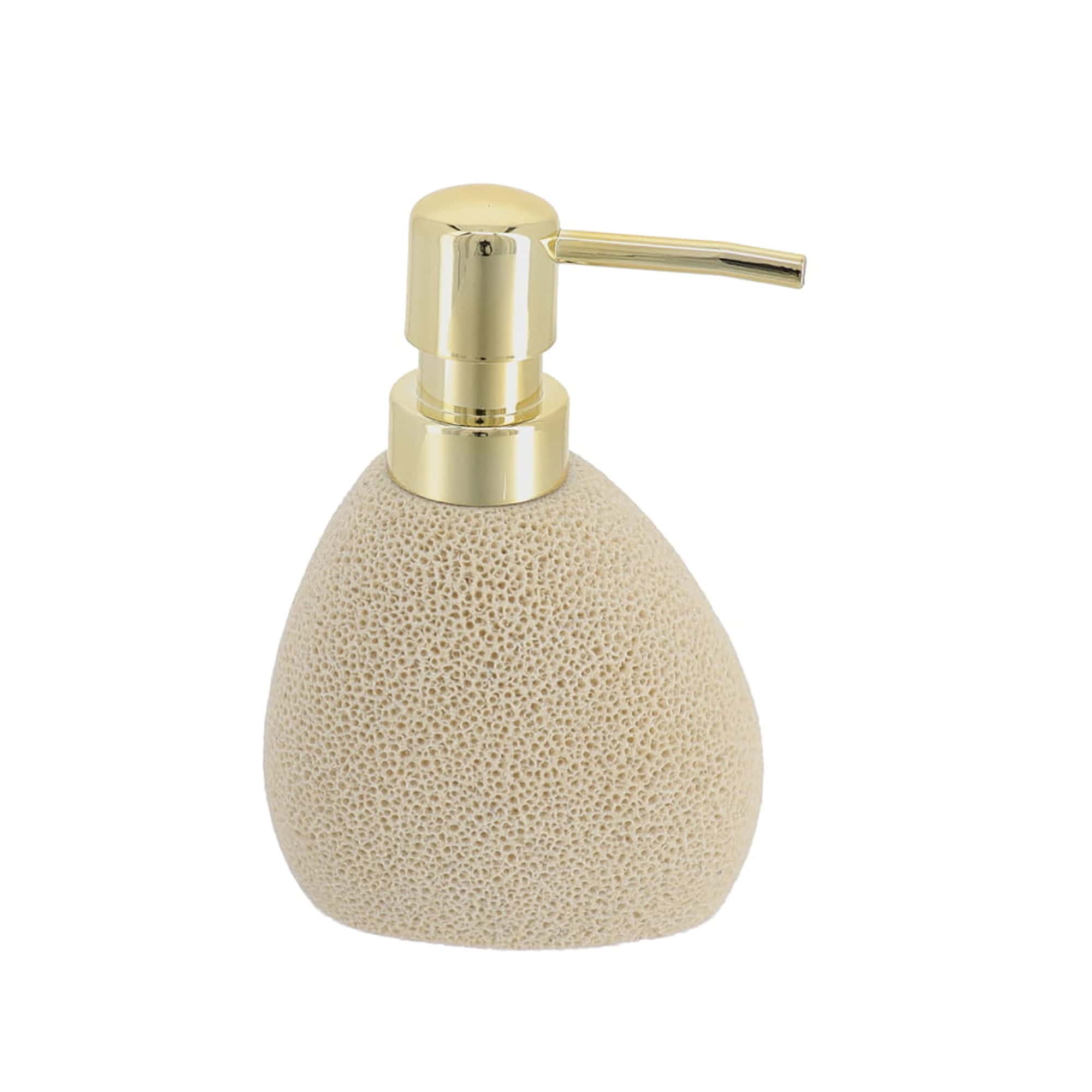 Beige soap dispenser with sea sponge texture