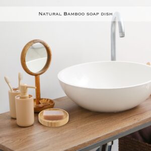 Soap dish with soap bar on a bathroom countertop