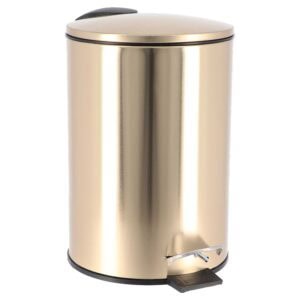 Stylish Brushed Gold Trash Can with Soft Close Lid – 3 Liters (0.8 Gallon) - Compact Pedal Trash Bin with Removable Inner Bucket