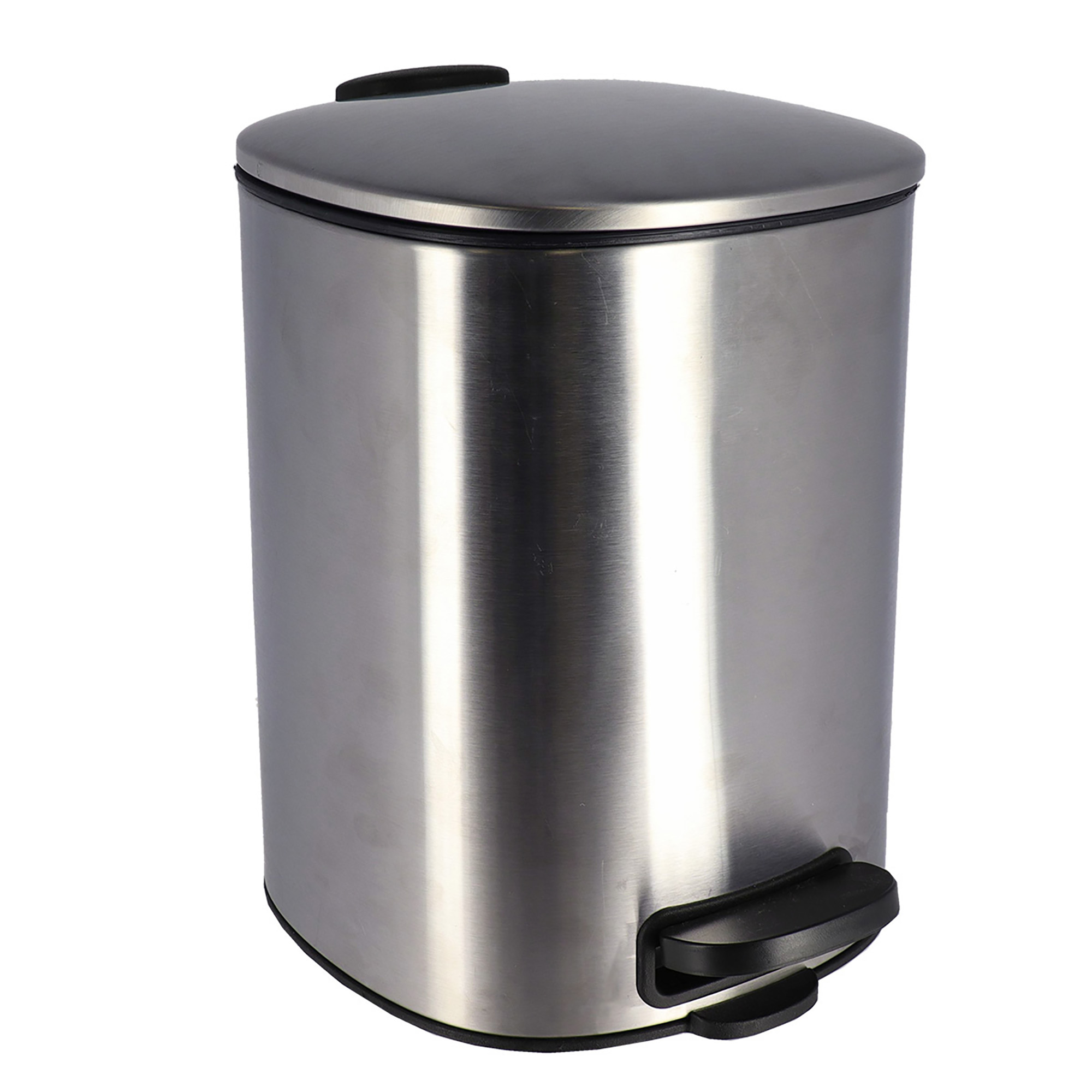 Chrome Metal Trash Can with Silent Soft Close Lid, 5L - 1.3 Gal Capacity, Foot Pedal for Hands-Free Operation, Modern Square Design