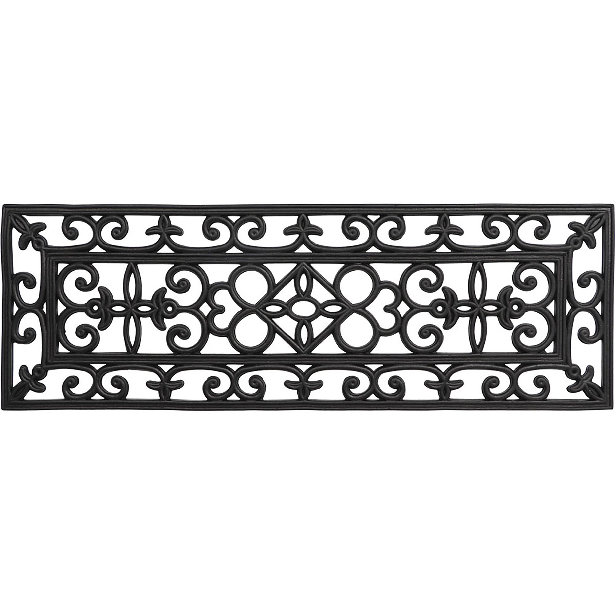 Scrollwork rubber entryway mat single piece on white background