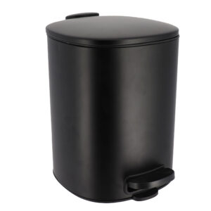 a black metal trash can, square design