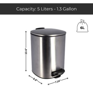 Chrome step trash can with capacity and size dimensions shown