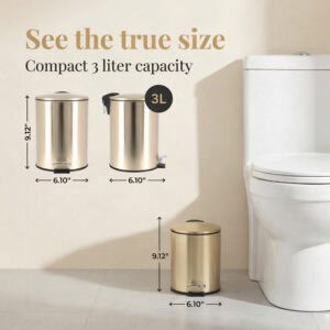 Small trash can dimensions 3 liter capacity compact size graphic