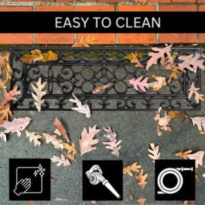 Easy to clean rubber mat with open scroll design