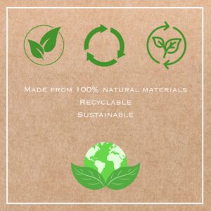 Graphic featuring icons with text: made from 100% natural materials, recyclable, sustainable, emphasizing environmental consciousness