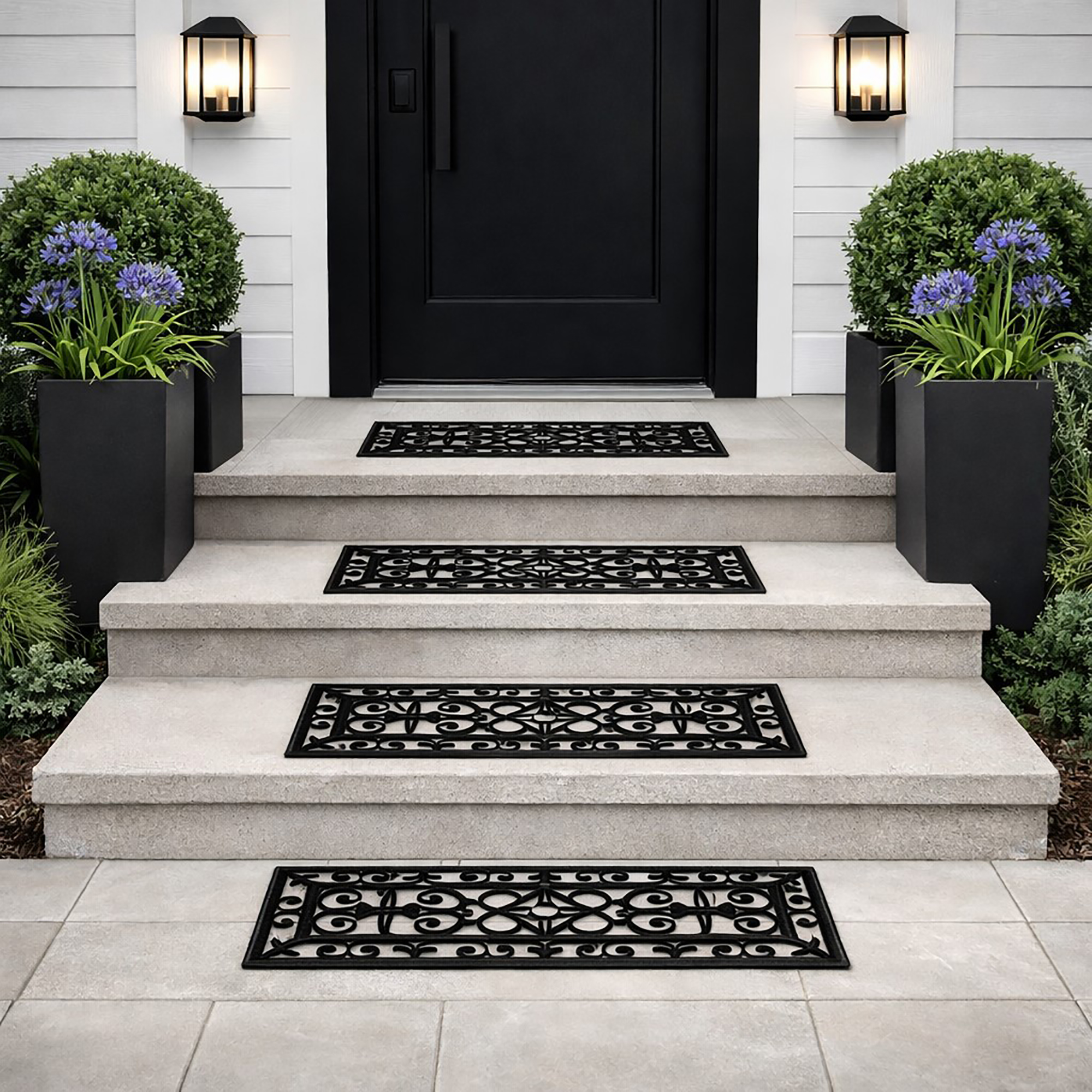 Rubber stair mats on contemporary front entry steps