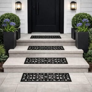 Rubber stair mats on contemporary front entry steps