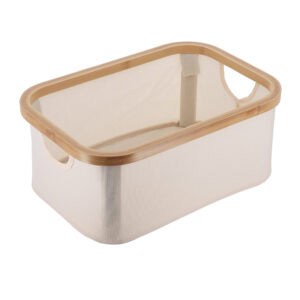 rectangle ecru fabric and bamboo frame storage box