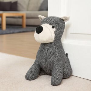 decorative door stopper, puppy shape, black and white herringbone fabric