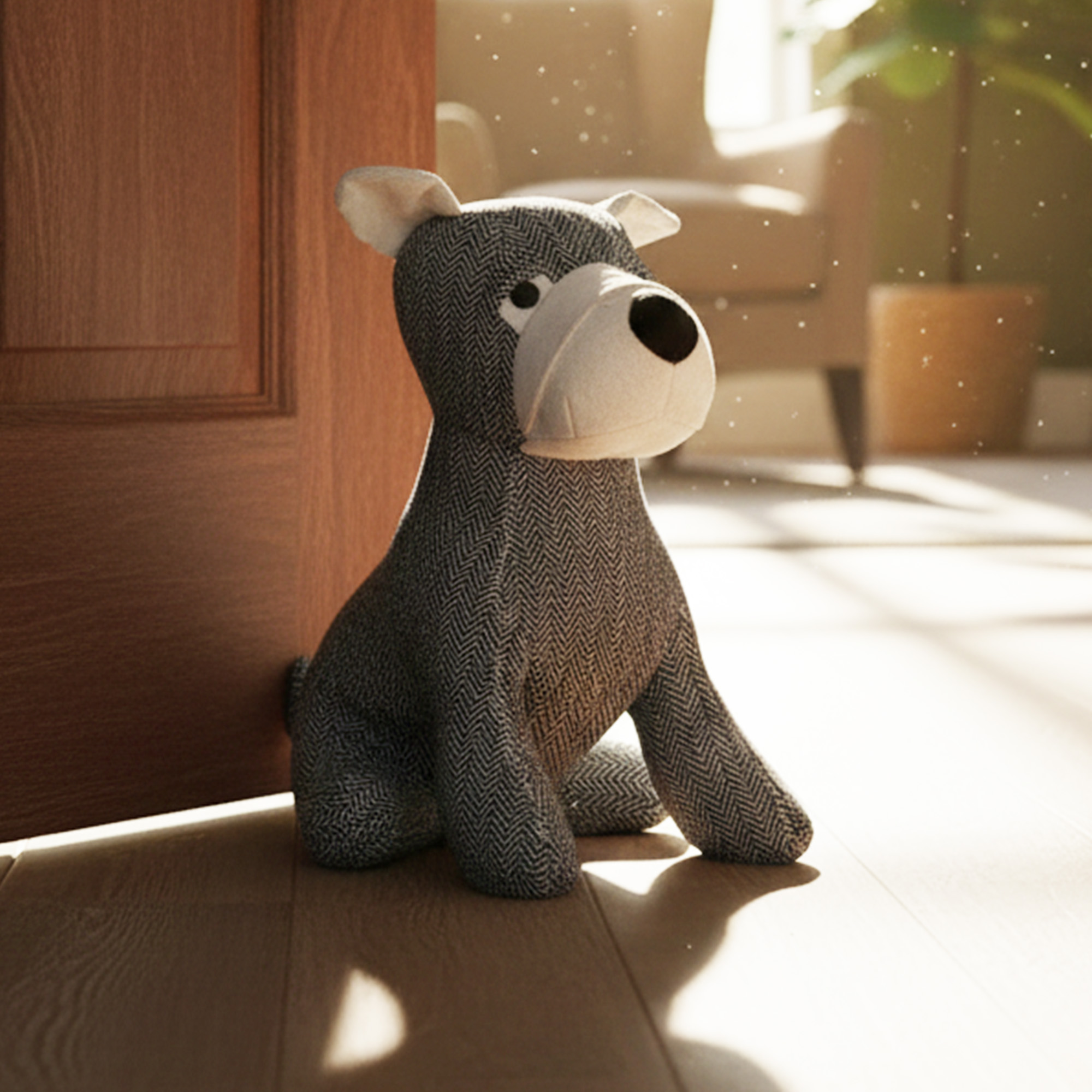 decorative door stopper, puppy shape, black and white herringbone fabric