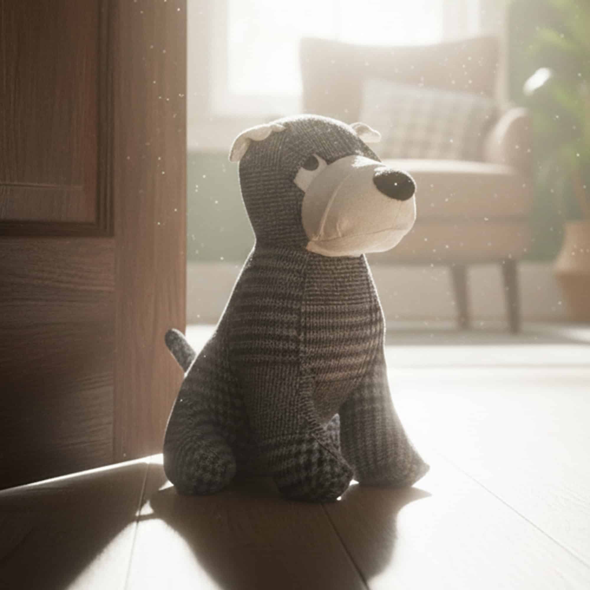 decorative door stopper, puppy shape, gray tartan fabric