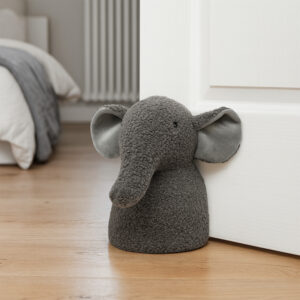 decorative door stopper, elephant shape, gray curly fabric