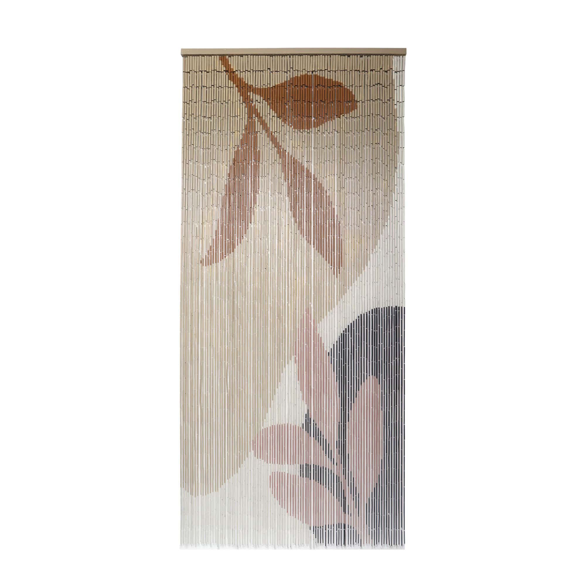 picture of a decorative bamboo door curtain with foliage design in beige and brown colors