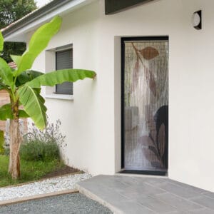 nature-inspired door curtain in situation at entrance door