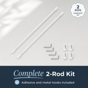 Complete 2-rod kit with self-adhesive brackets and metal L-hooks included