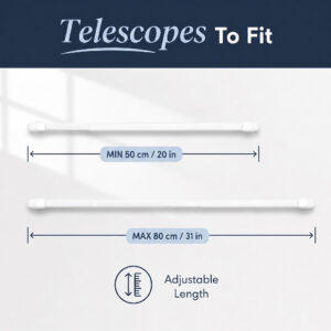 Telescopic curtain rod extends from 20 to 31 inches to fit narrow windows