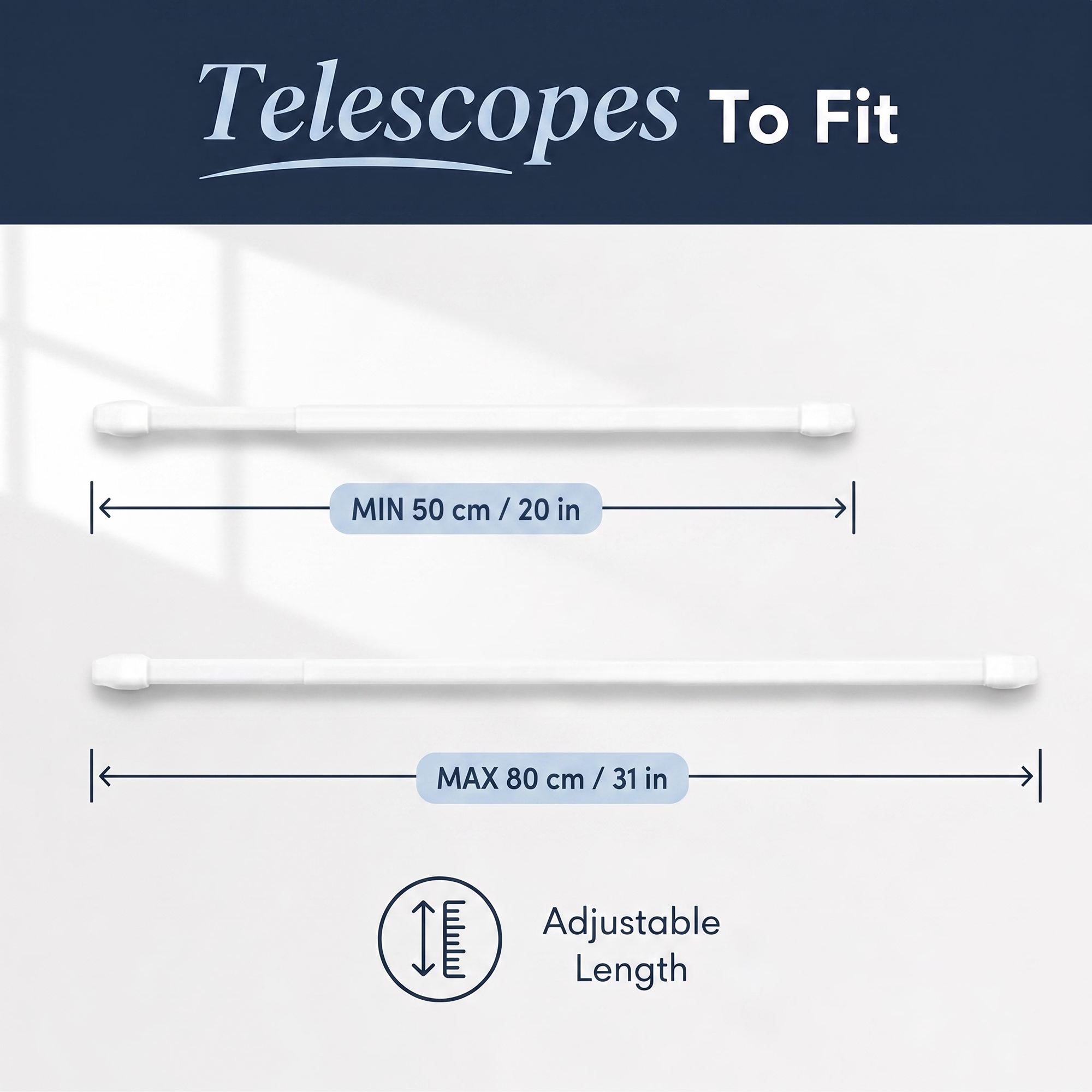 Telescopic curtain rod extends from 20 to 31 inches to fit narrow windows