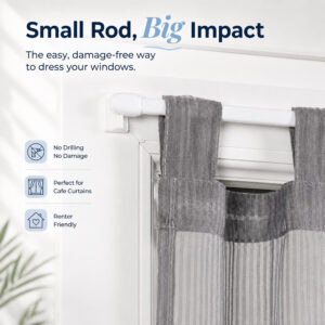 White cafe rod mounted with no drilling for a damage-free renter-friendly window