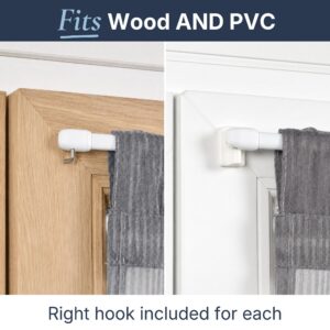 Tension rod fits both wood and PVC window frames with the right hook for each