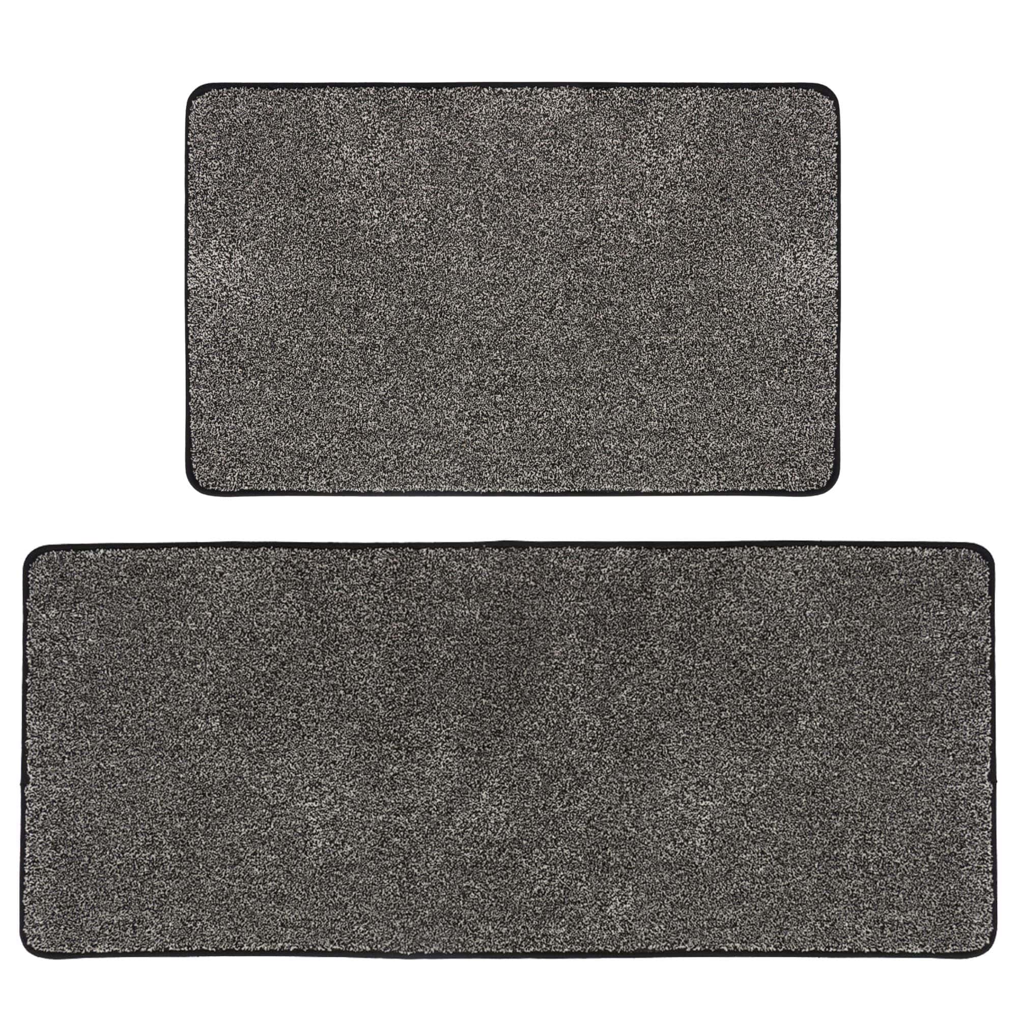 black kitchen mat and runner rug on white background