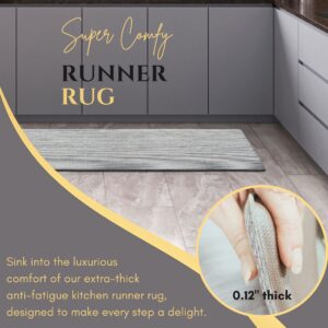 3- Extra-thick cushioned kitchen runner rug in a modern kitchen, soft padded surface for standing comfort.
