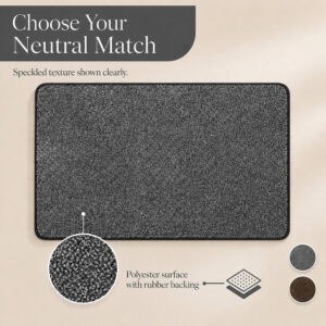 Close-up of the charcoal grey kitchen set texture with swatches showing the speckled surface is available in two neutral colors.