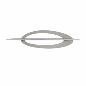 "Silver minimalist oval metal curtain tieback with pin rod, isolated on white background"